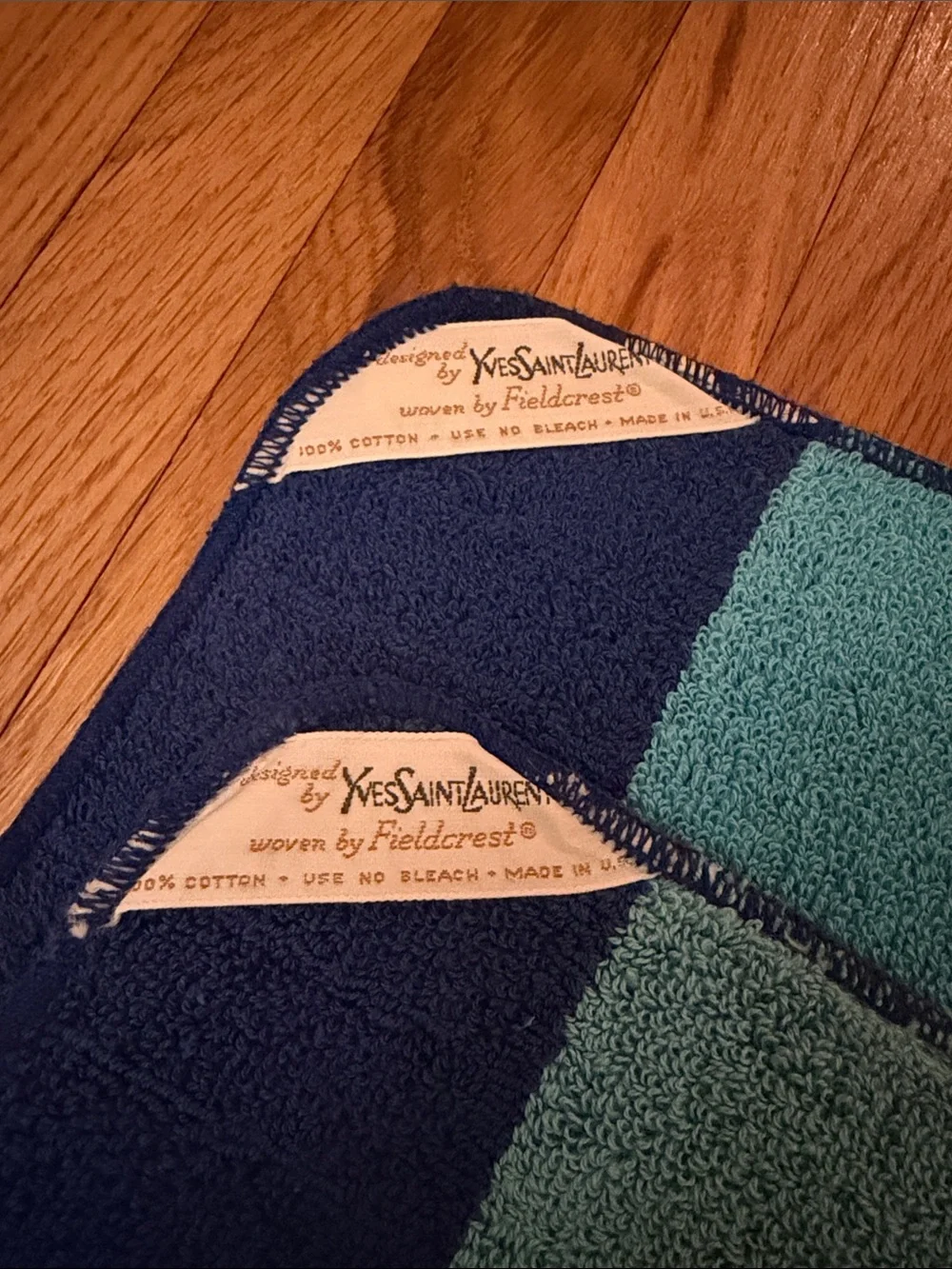 Vintage YSL fieldcrest blue & purple towels 2 hand towels & 2 wash cloths